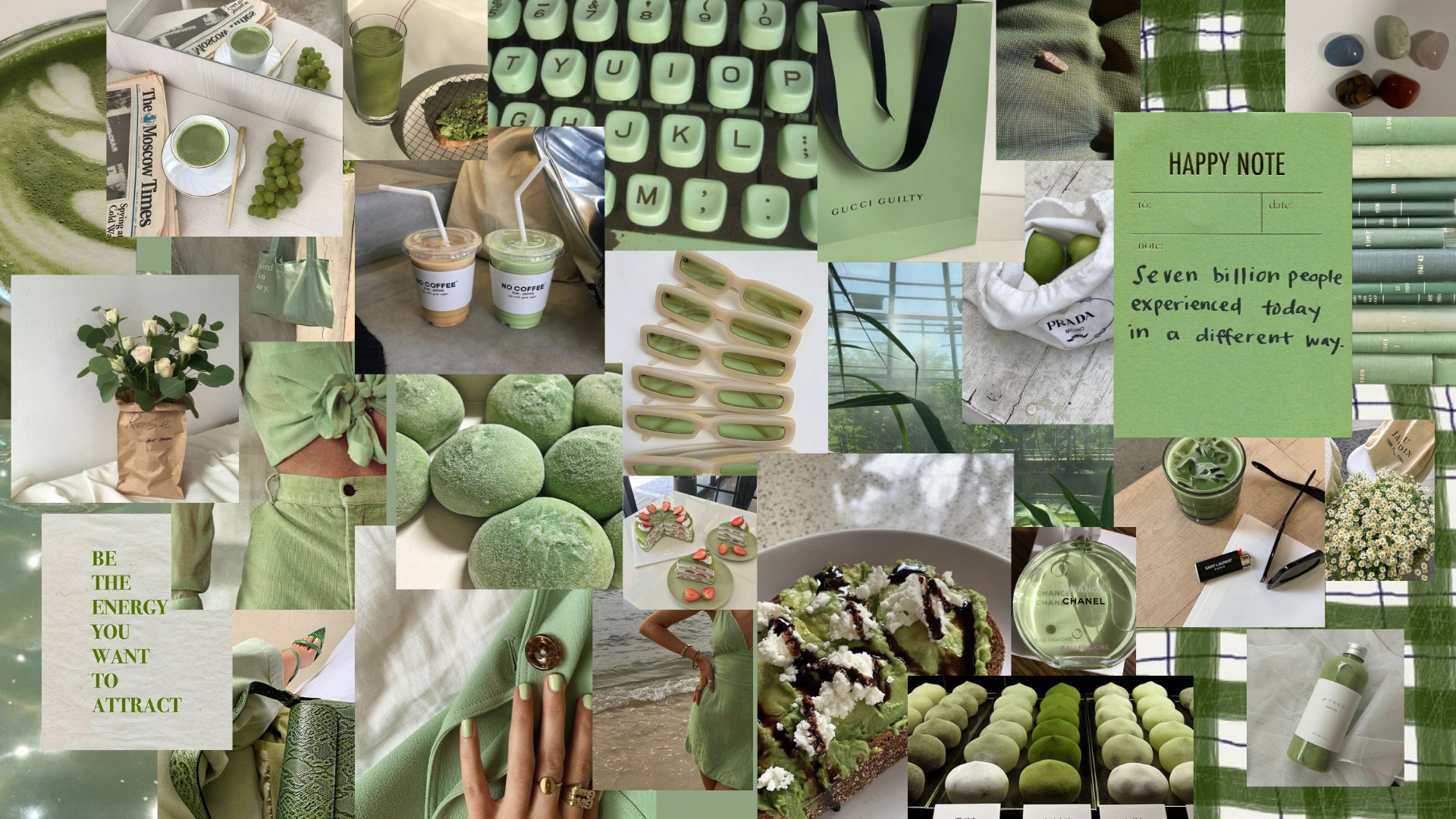 Aesthetic Collage Sage Green Wallpapers Desktop