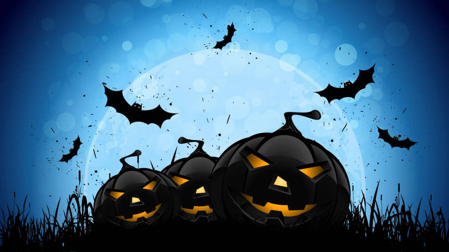 Download Black Halloween Pumpkins Bats Wallpaper