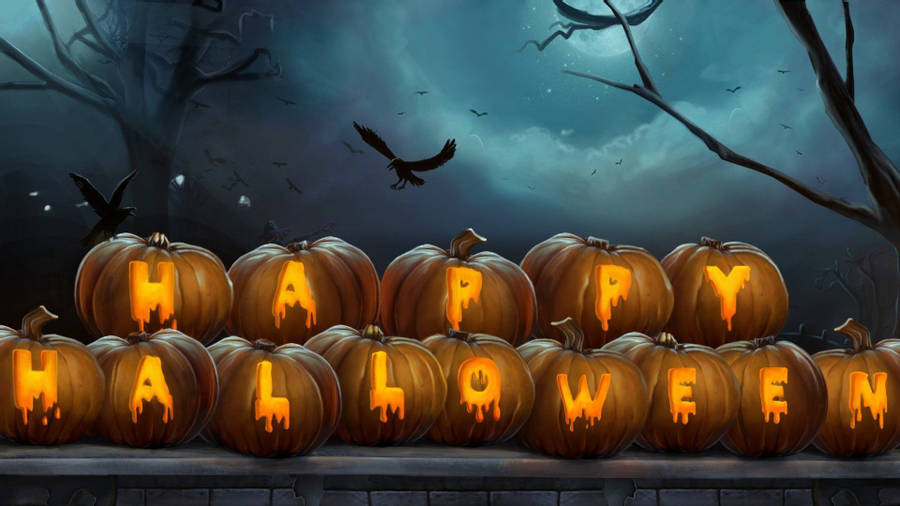 Download Carved Happy Halloween Pumpkins Wallpaper