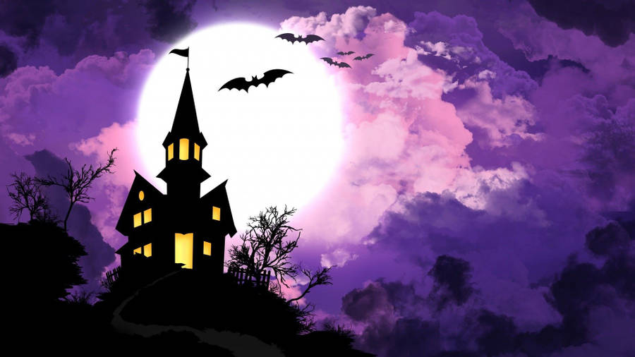 Download Halloween House Purple Sky Wallpaper