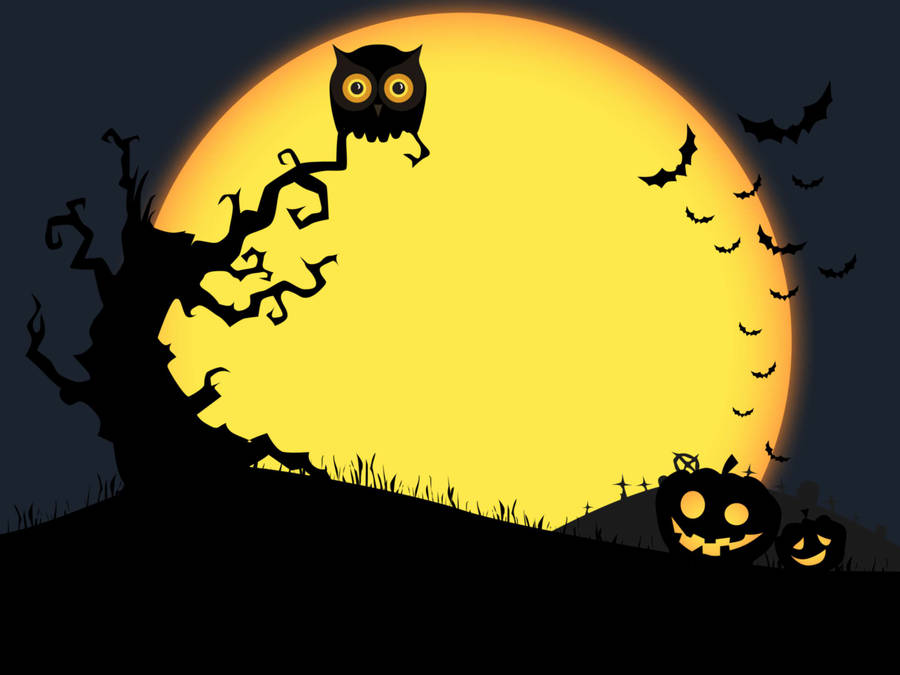 Download Halloween Yellow Moon Owl Wallpaper