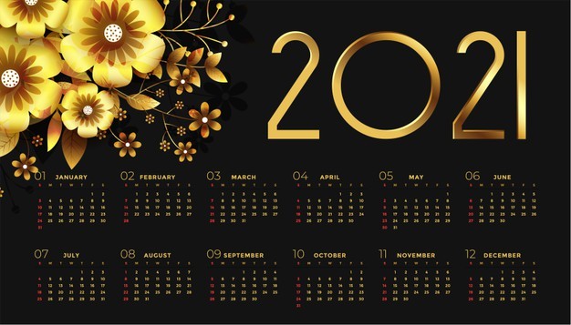 new year black golden calendar with flowers 1017 28625