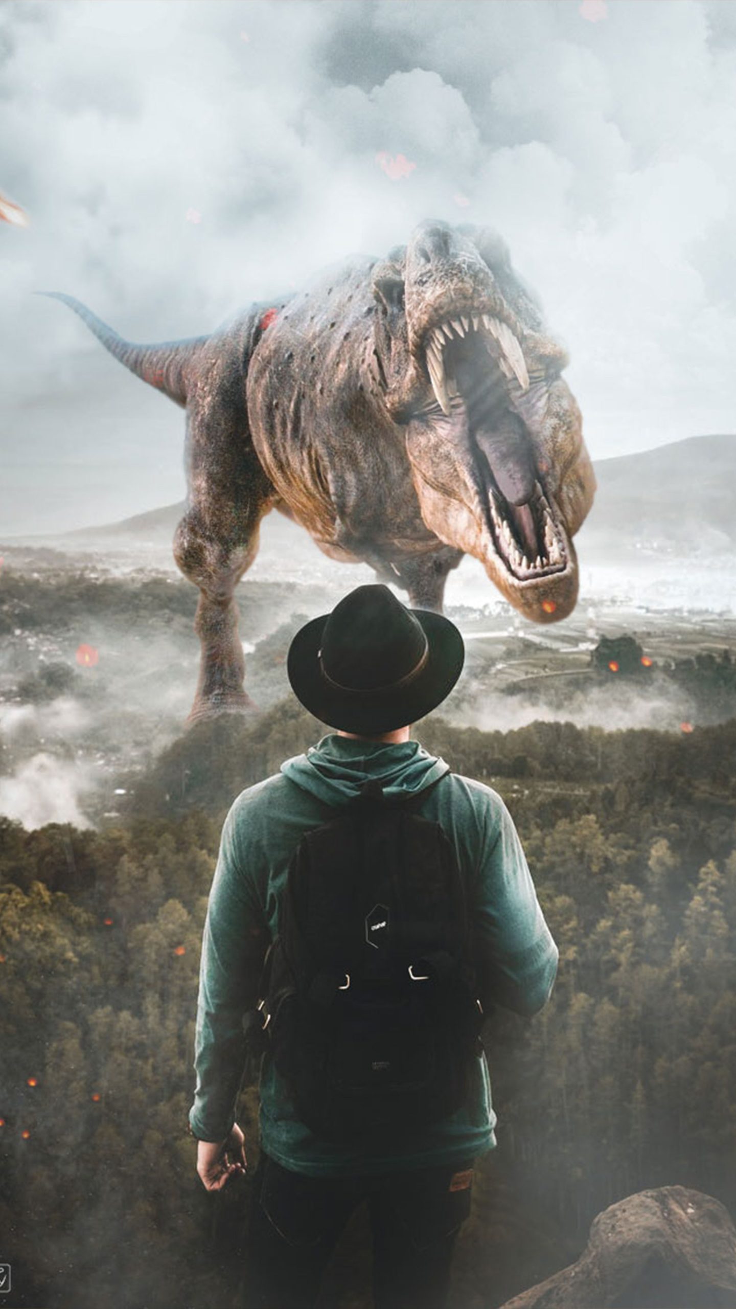 Dinosaur Roaring Man Standing
