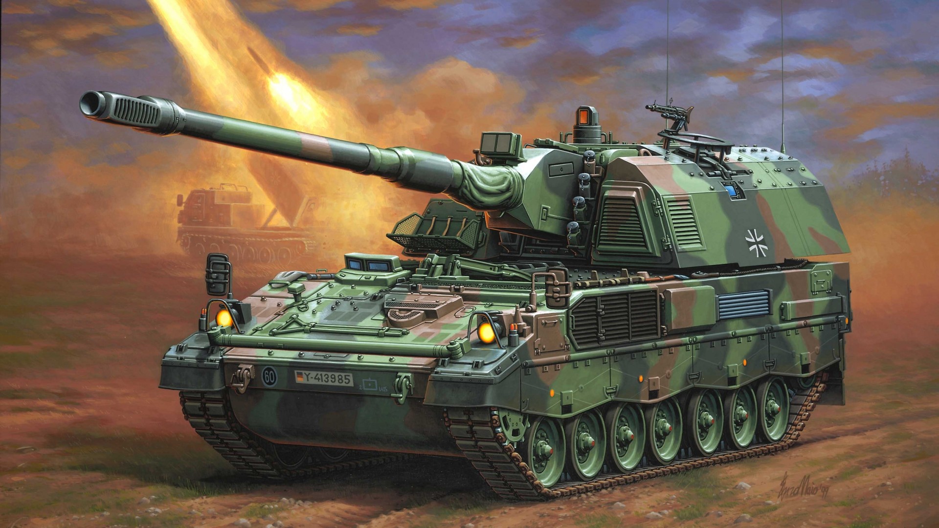Download PzH 2000 howitzer Panzerhaubitze artillery Bundeswehr firing art painting